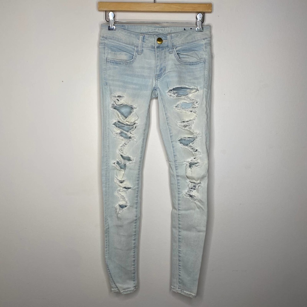 Light Wash Distressed Skinny Jeans - Women's